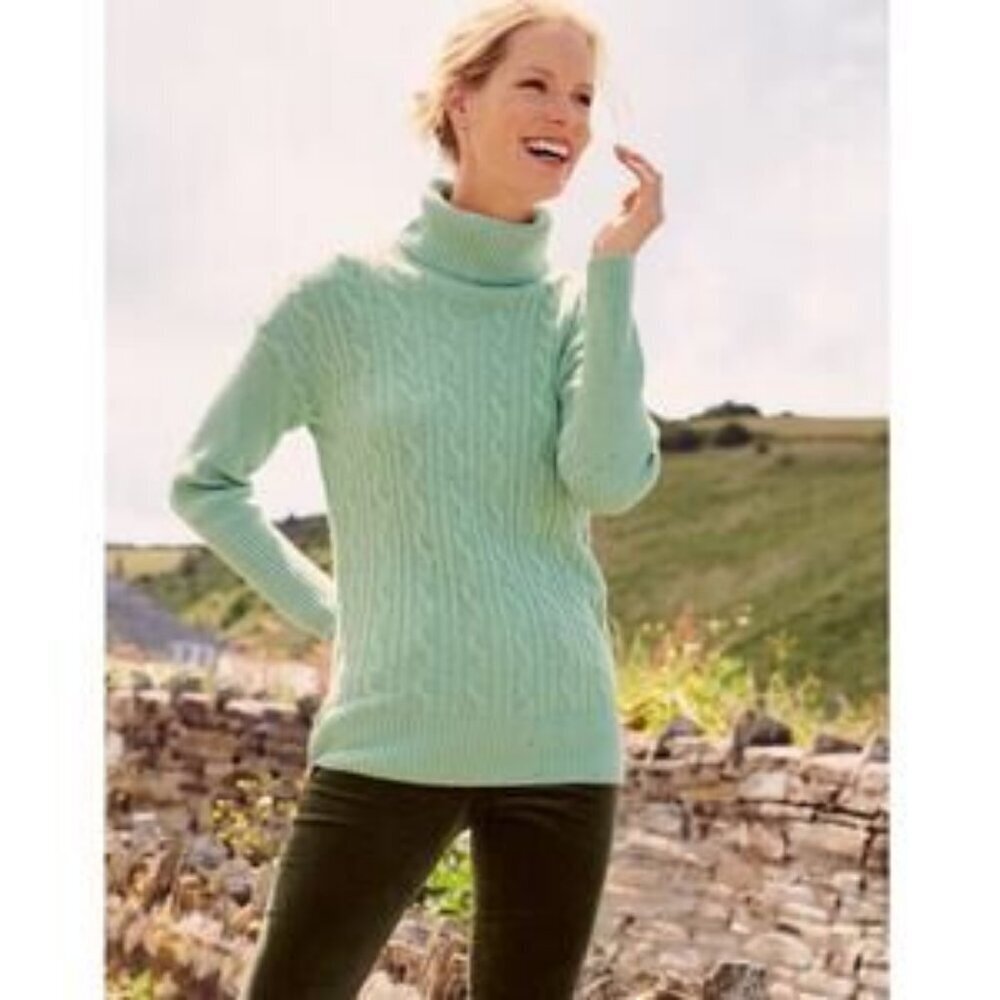 New‎ Talbots Mint Cable Knit Cowl Neck Speckle Sweater